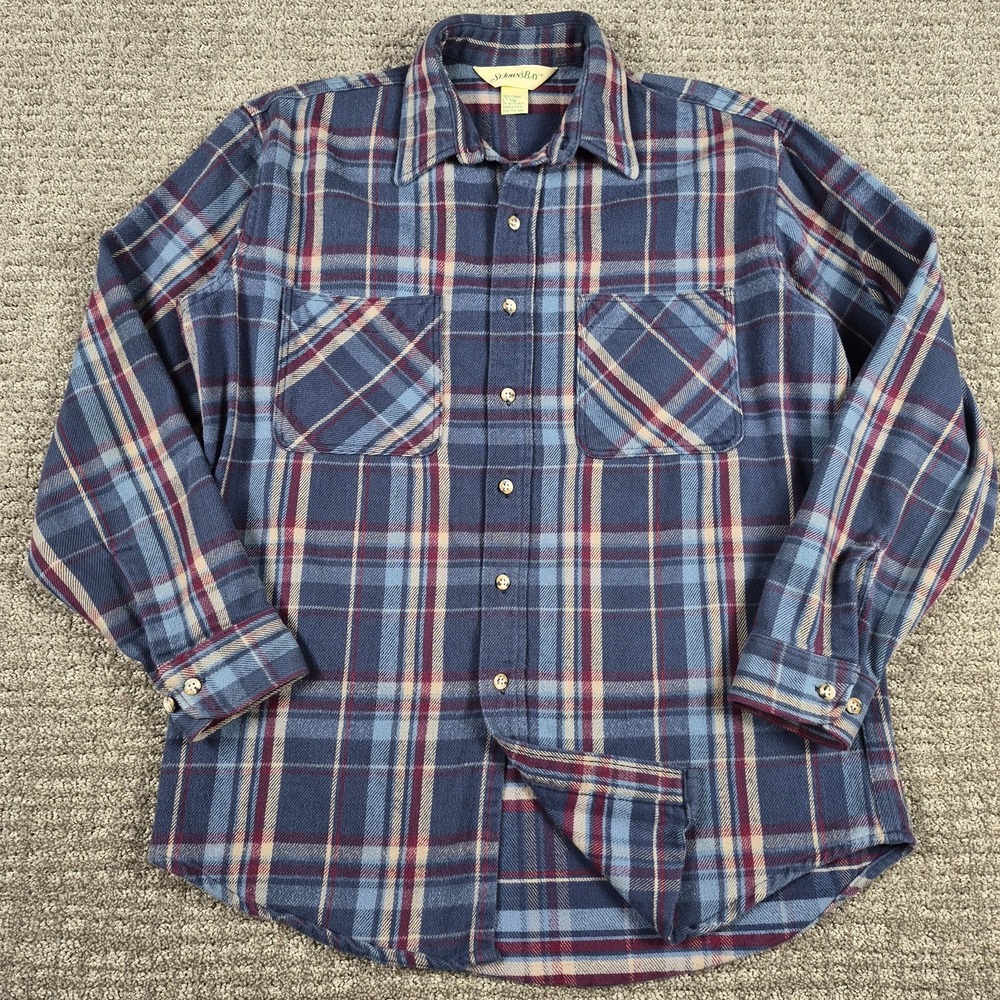 Vintage Big Mac Flannel St Johns Bay Shirt Mens L Tall Plaid Heavy Cotton 80s